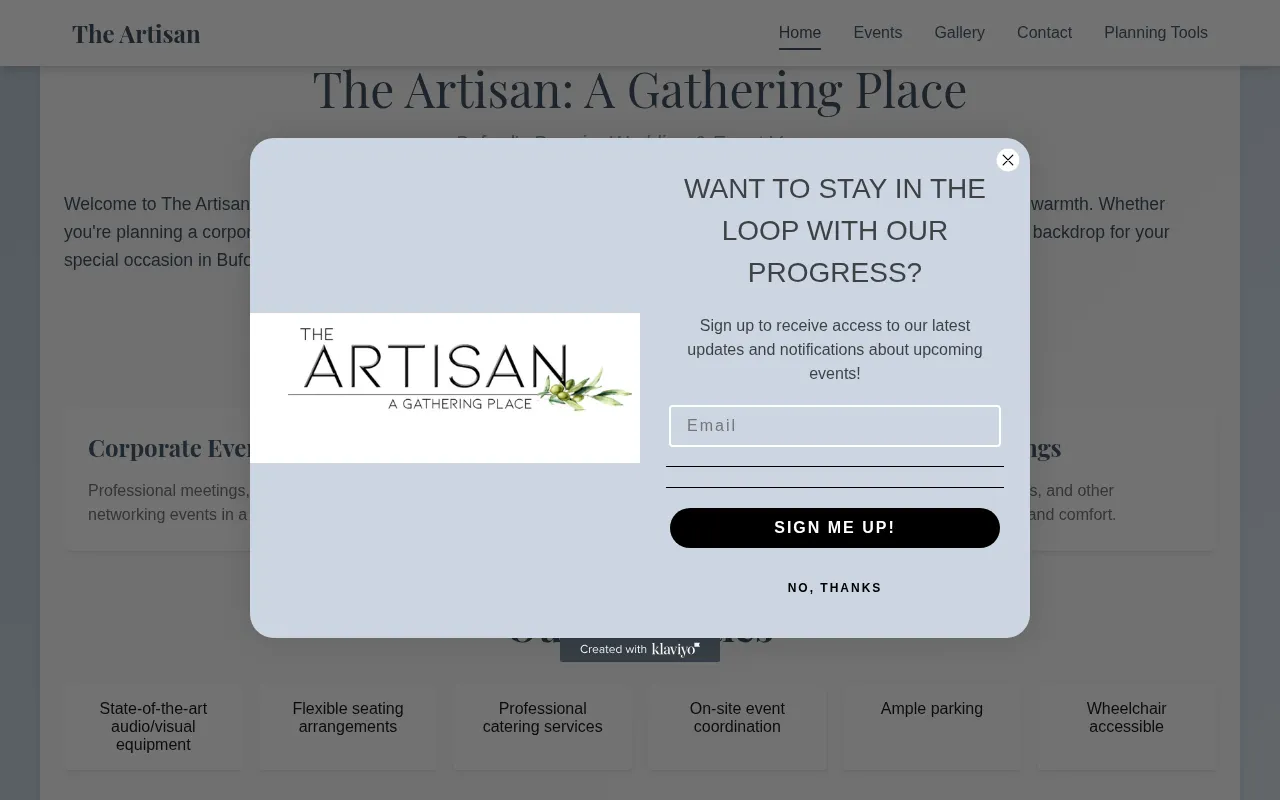 Screenshot of the The Artisan: A Gathering Place website