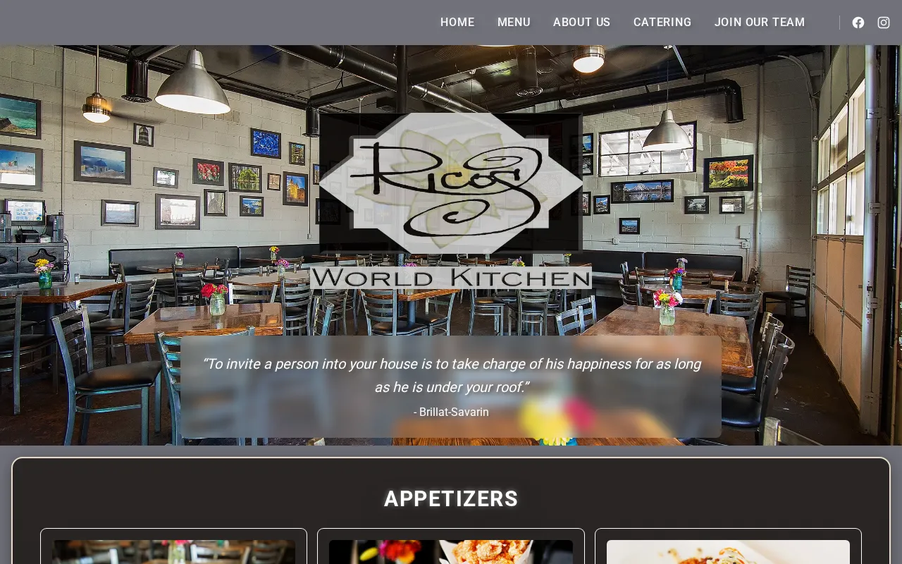 Screenshot of the Rico's World Kitchen website
